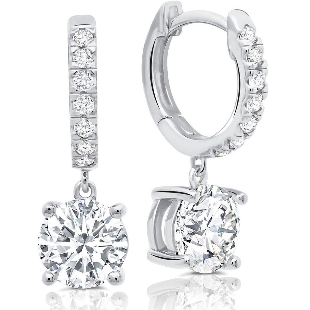 Crislu Round Cut Huggie Hoop Drop Earrings Finished in Pure Platinum New